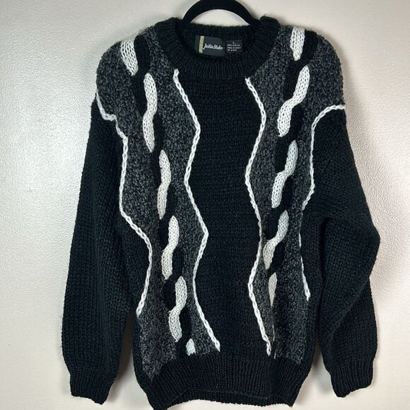 Vintage JUSTIN BLAKE knitted sweater 90s size large grandpa abstract - Picture 1 of 9